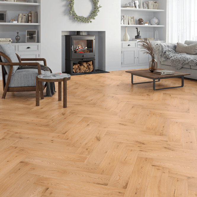 Allona Hadleigh Oak Herringbone Engineered Oak Flooring 15mm x 125mm Smooth & UV Oiled