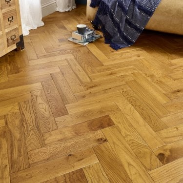 Herringbone Light Golden Oak 15mm x 90mm Brushed & Lacquered