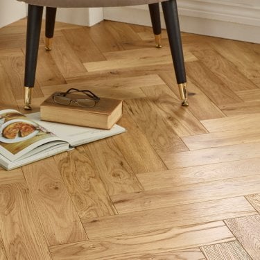 Herringbone Natural Oak 15mm x 90mm Brushed & Lacquered