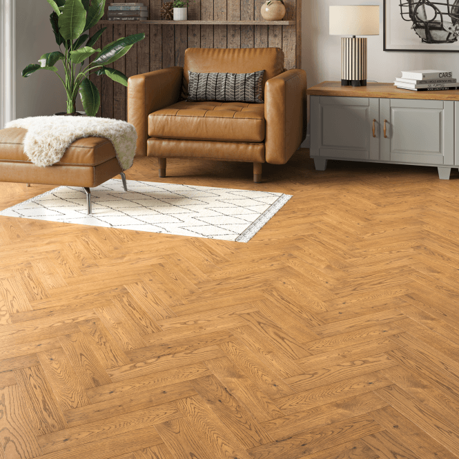 Allona Mobberley Oak Herringbone Engineered Oak Flooring 20mm x 80mm Golden Brushed & UV Oiled