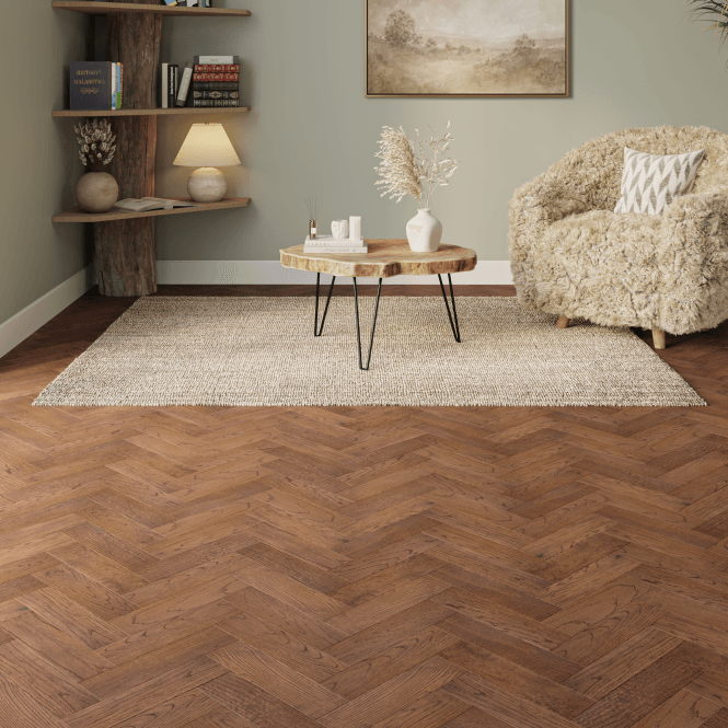 Allona Winshill Oak Herringbone Engineered Golden Oak Flooring 10mm x 80mm Brushed & UV Lacquered