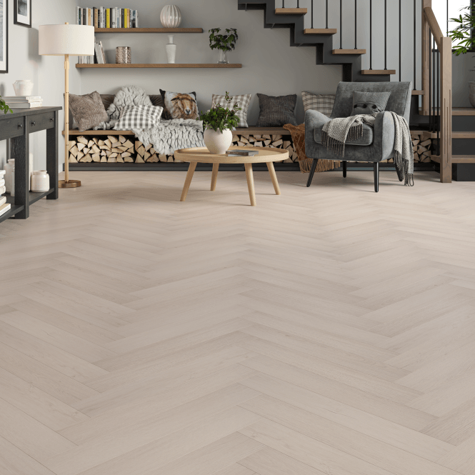 Malmo Oakdale Malham Herringbone 8mm Laminate Flooring 600mm x 100mm Light Grey