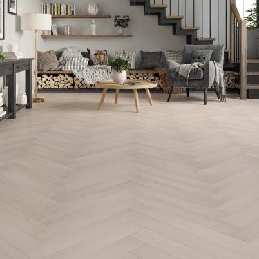 Oakdale Deluxe Malham Herringbone 12mm Laminate Flooring 600mm x 100mm Light Grey
