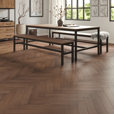 Oakdale Romsey Herringbone 8mm Laminate Flooring 600mm x 100mm Dark Chocolate