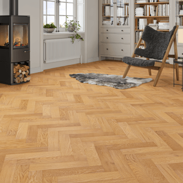 Radstock Oak Herringbone Engineered Golden Oak Flooring 15mm x 90mm Brushed & UV Lacquered